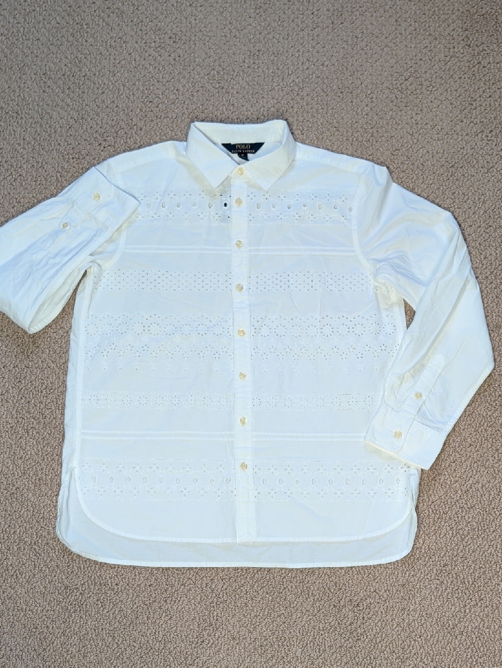 Ralph Lauren 100% cotton White Eyelet button down Broadcloth Tunic 14 - Picture 5 of 10